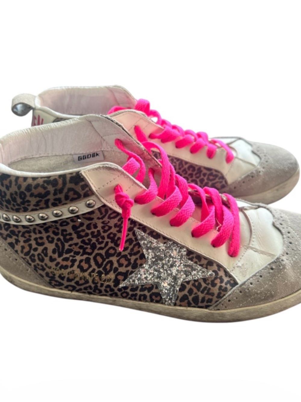 Women’s Leather Mid Sneakers with Hot Pink Laces